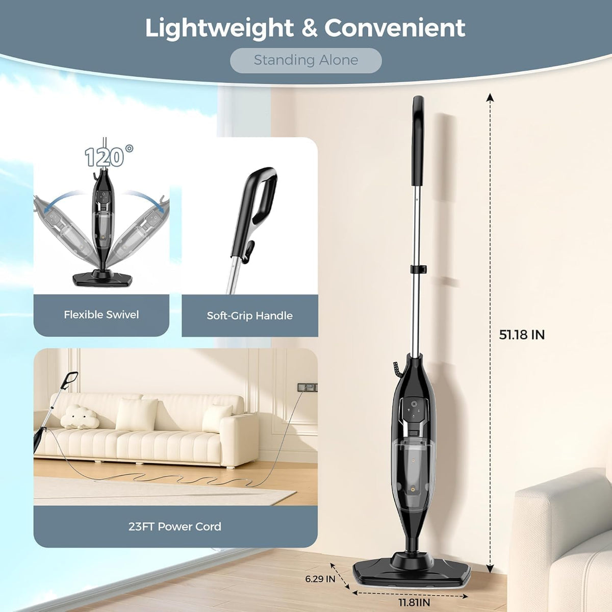 12-in-1 Handheld Steam Mop with 565ML Removable Tank R3993
