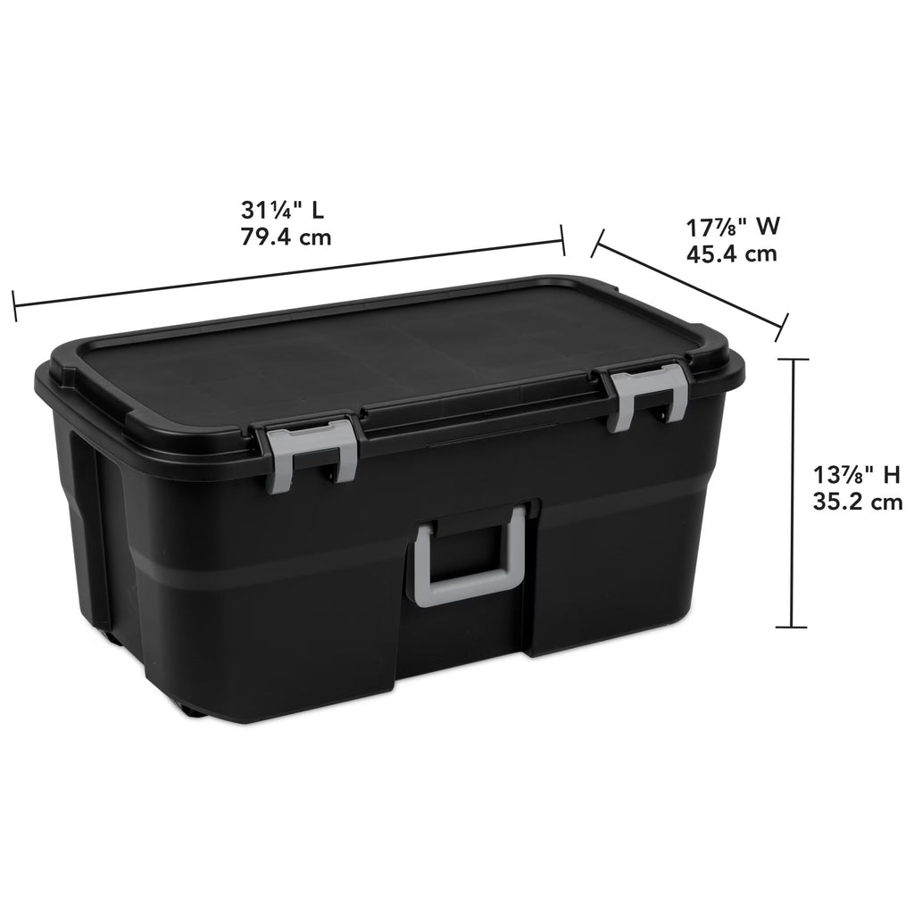 22 Gallon Black Wheeled Plastic Storage Trunk with Handle I105
