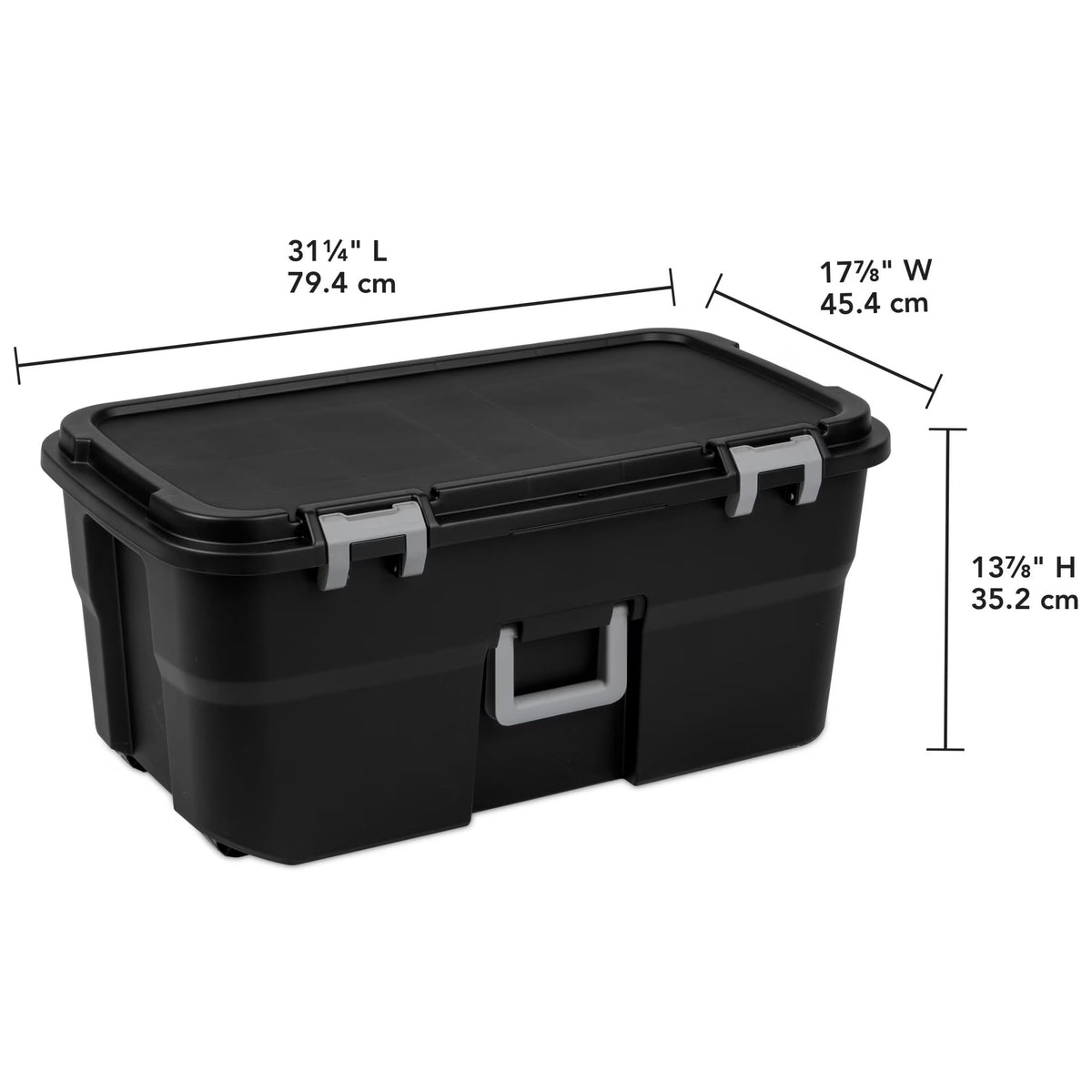 22 Gallon Black Wheeled Plastic Storage Trunk with Handle I105