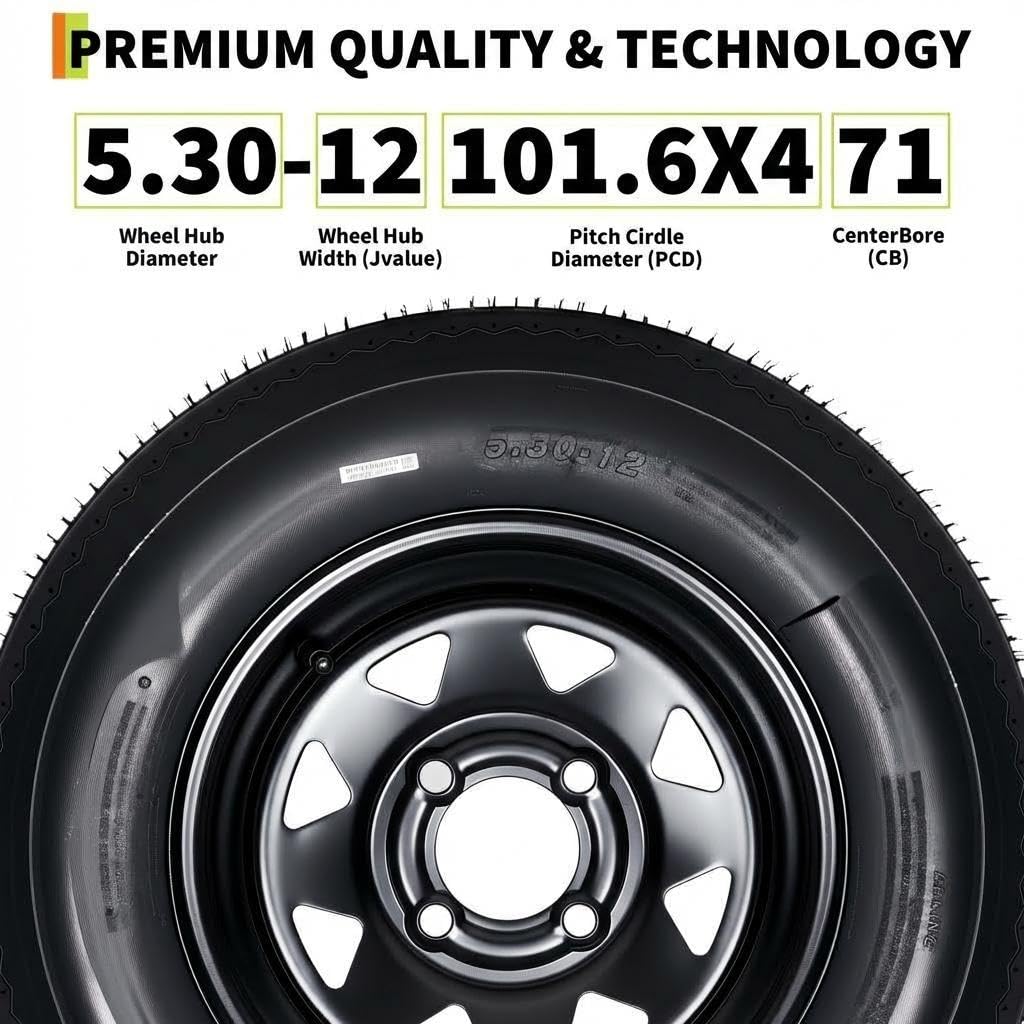 2-Pack 5.30-12 Trailer Tires with Rim, 6-Ply, 1050 LBS Load C294