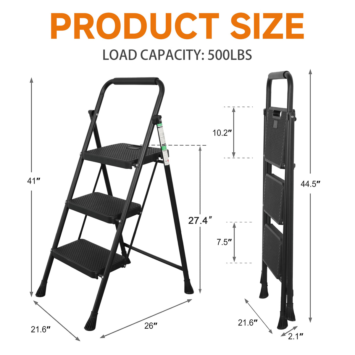 3 Step Folding Steel Ladder with Handrail O2856