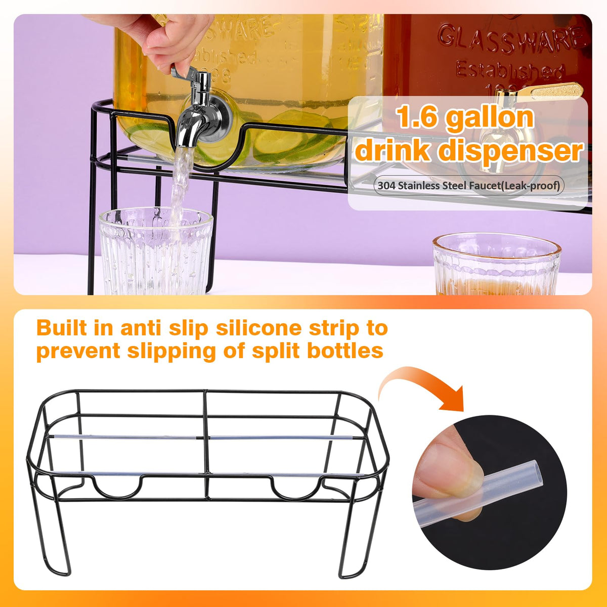 1.6 Gallon Glass Beverage Dispenser with Stand Q9086