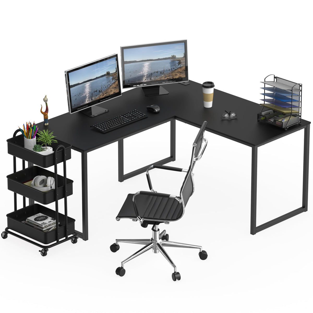 Black L-Shape Computer Desk L818