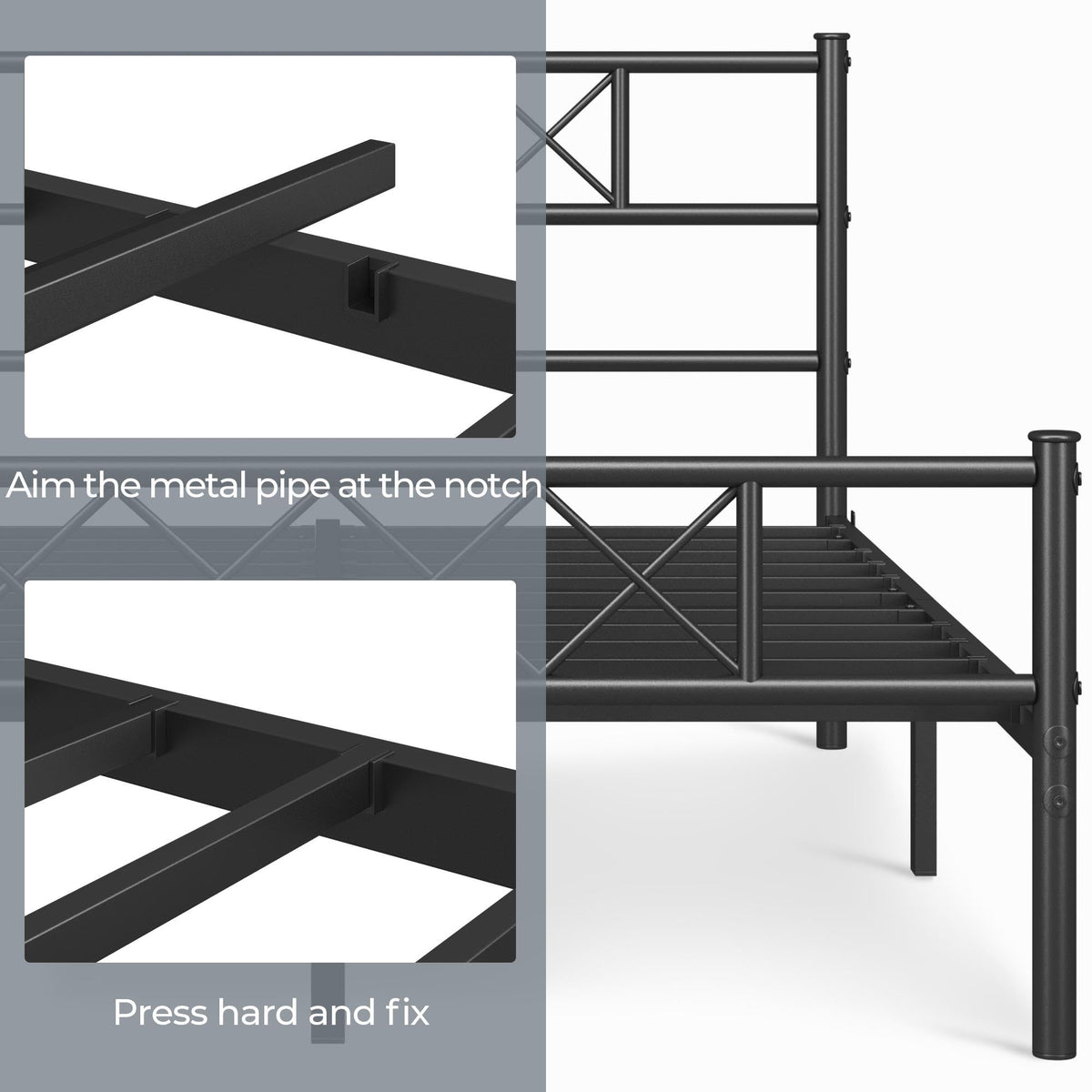 Black Full Metal Platform Bed Frame with Headboard L787