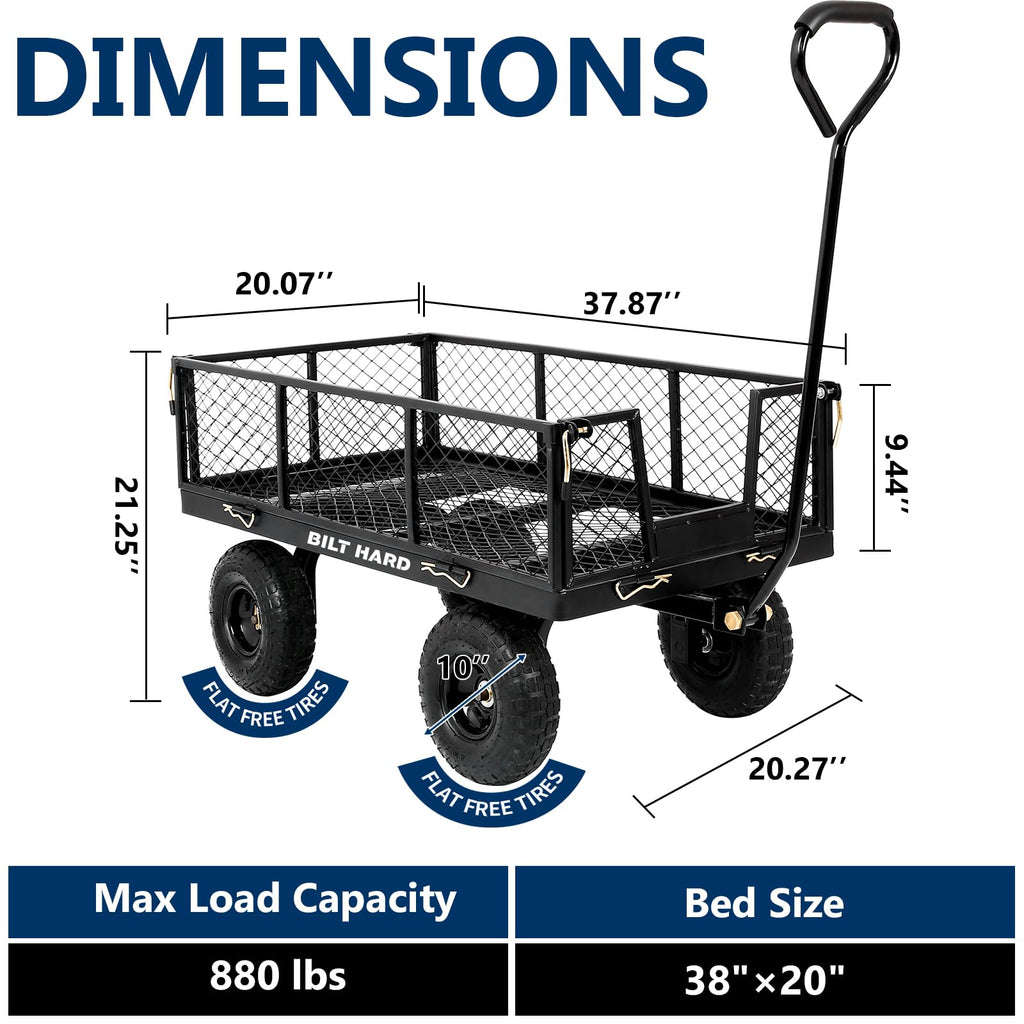 10" Steel Garden Cart with Rotating Handle and Removable Sides, 4 Cu.Ft, Black G513