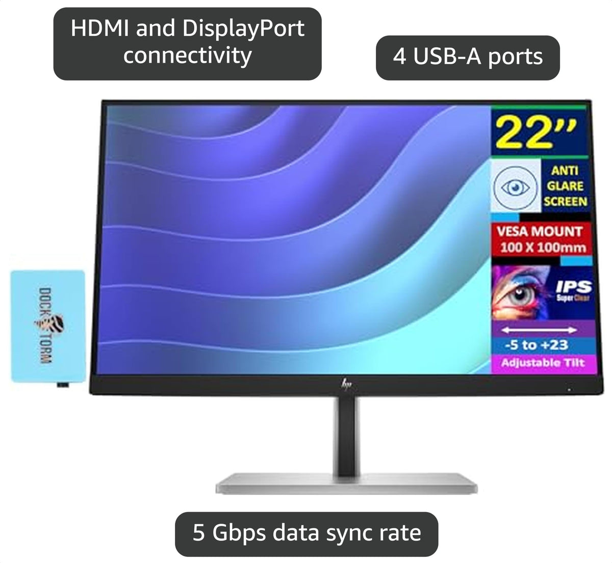 22" FHD VA Monitor with 5ms, Anti Glare, VESA Mount, HDMI, Black N844