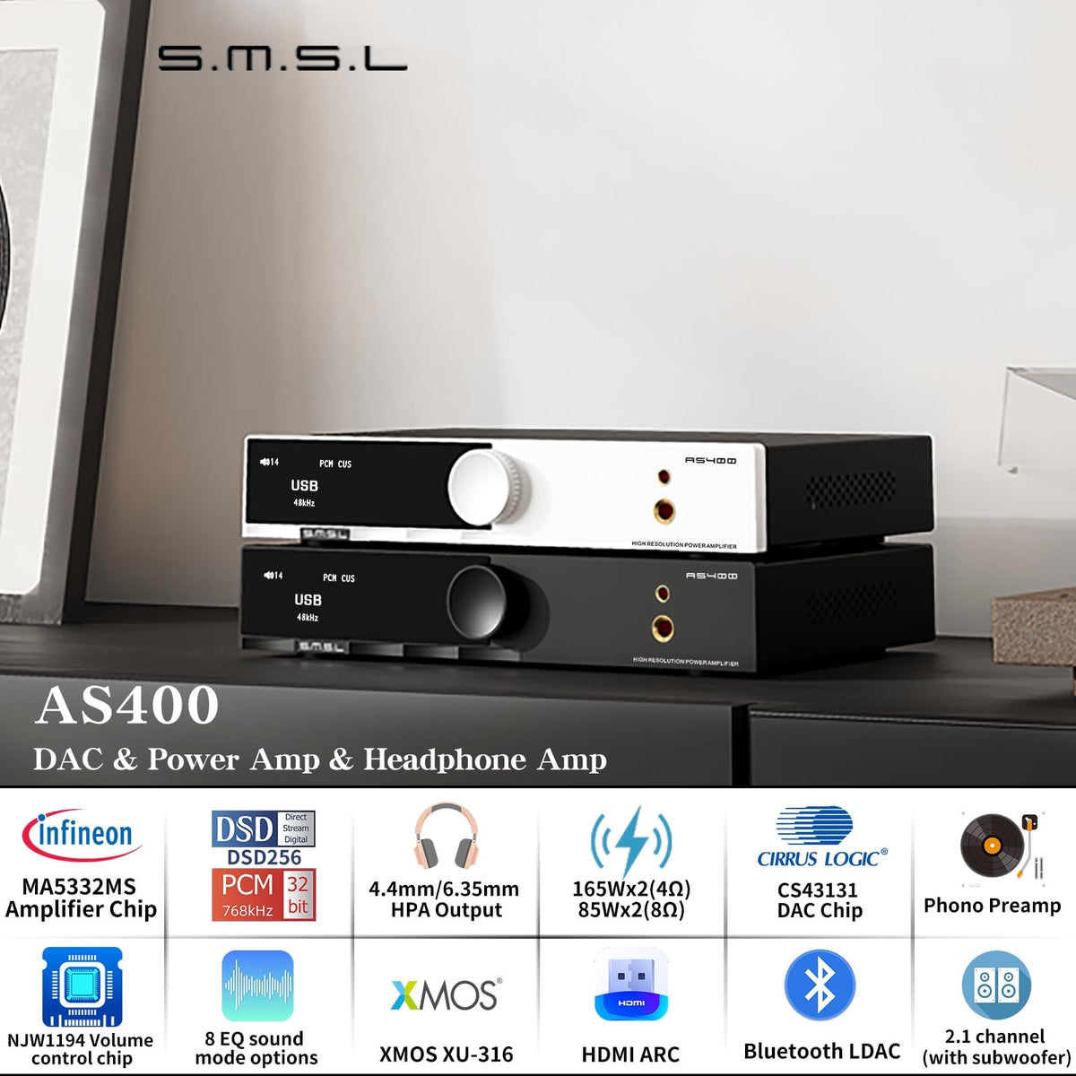 165W Power Amplifier DAC Headphone Amp Phono Preamp V73408