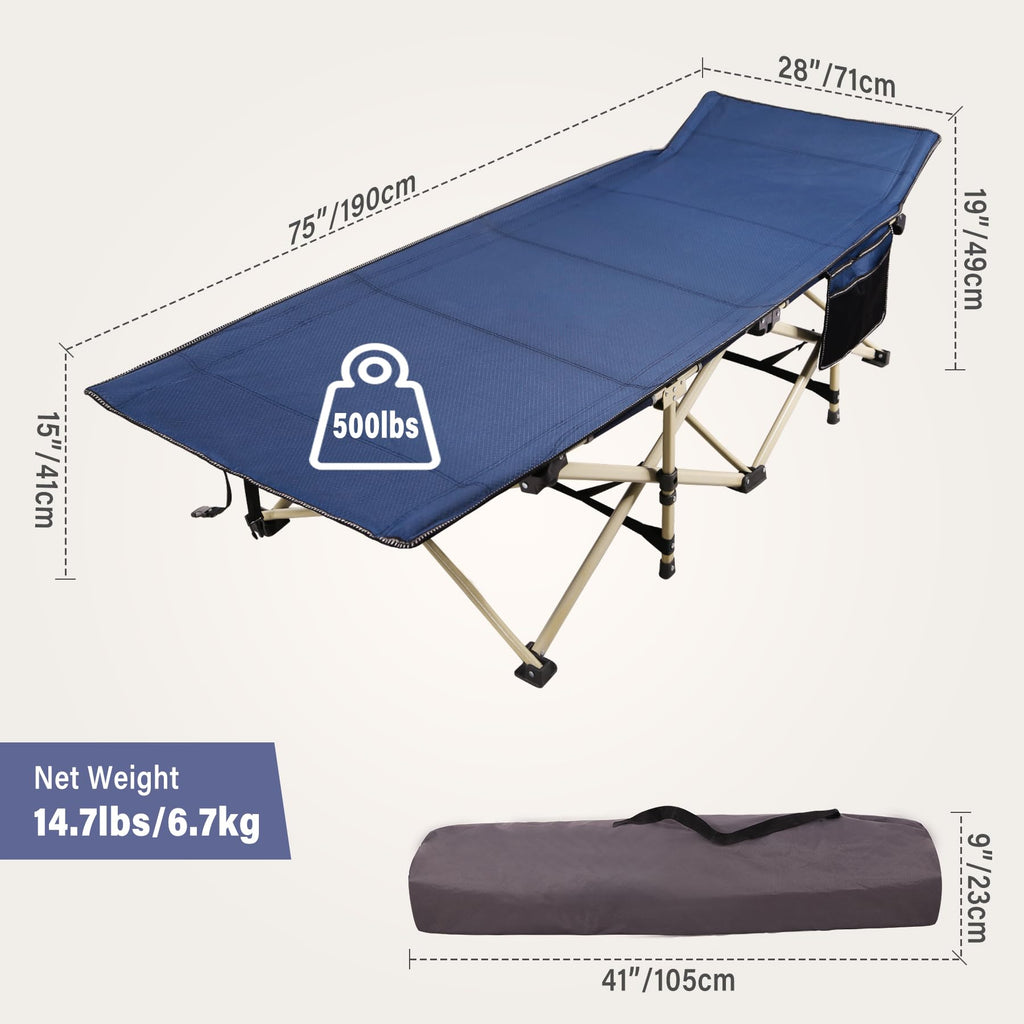 2-Pack Extra Wide Heavy Duty Folding Camping Cots Blue C4010