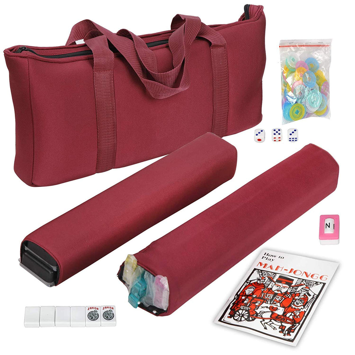 166 White Engraved Tiles Mahjong Set with Soft Bag J114174