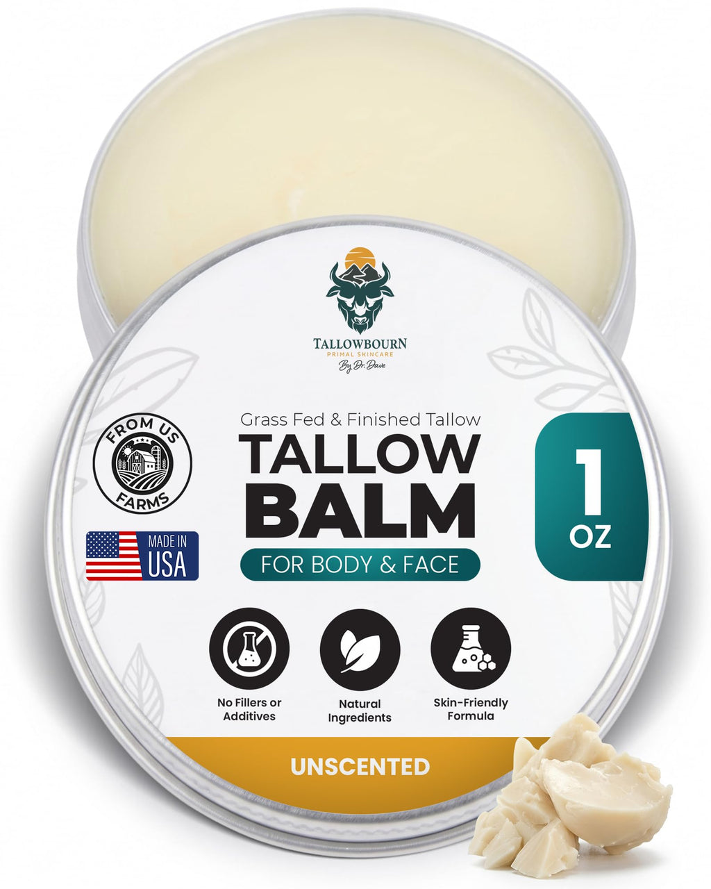 Grass-Fed Beef Tallow Balm Unscented 1oz N43036