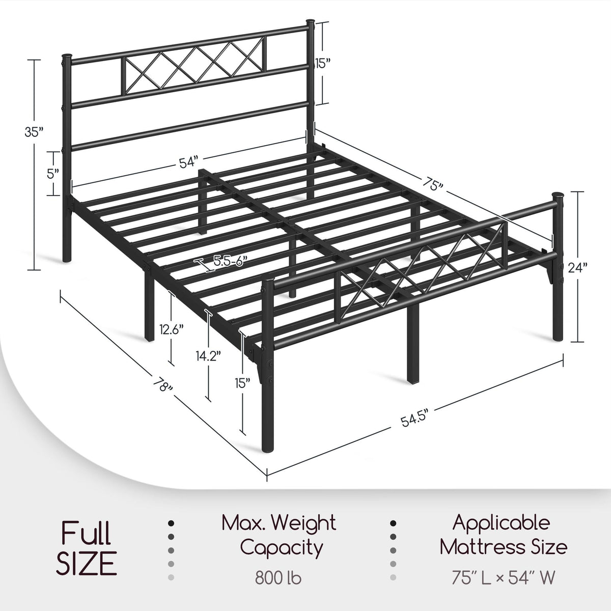 Black Full Metal Platform Bed Frame with Headboard L787