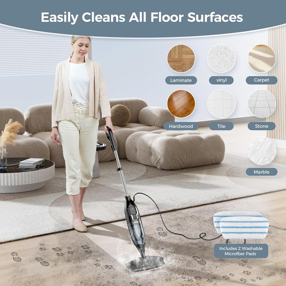 12-in-1 Handheld Steam Mop with 565ML Removable Tank R3993