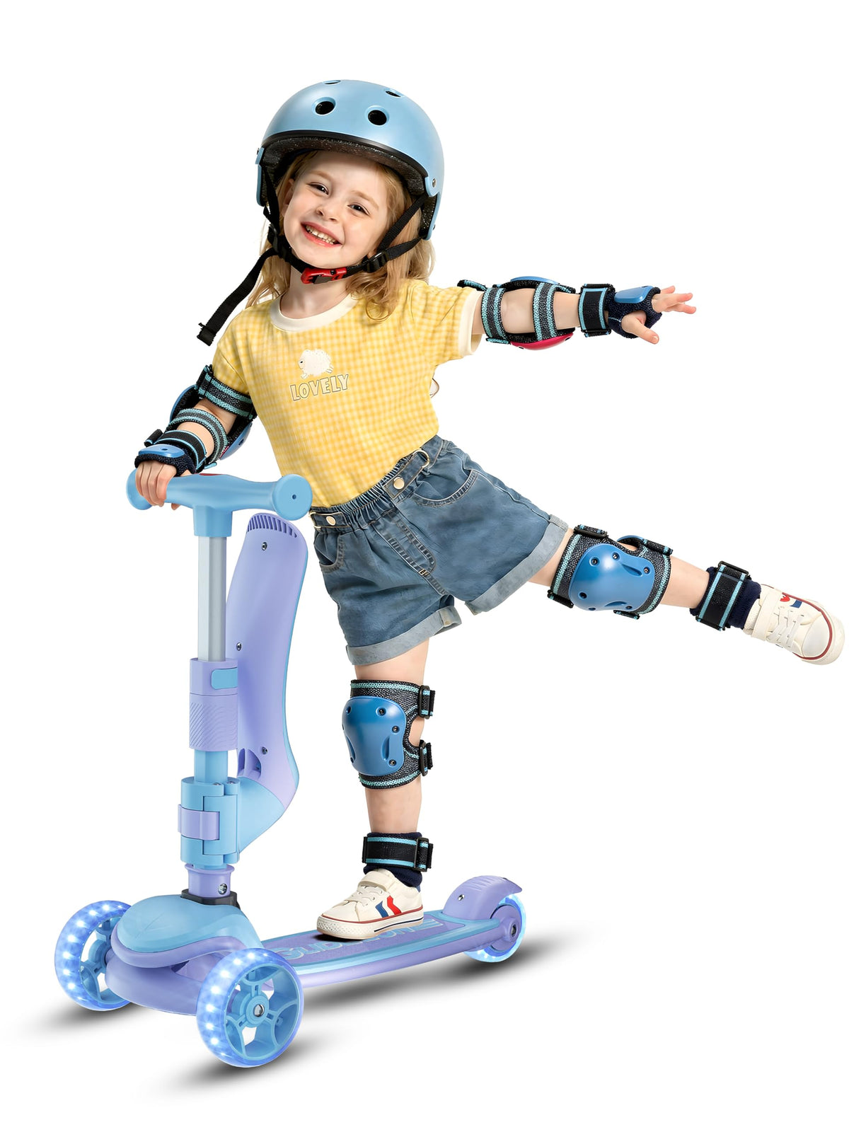 2-in-1 Folding Kick Scooter with Removable Seat and 3 PU Light-Up Wheels T8981
