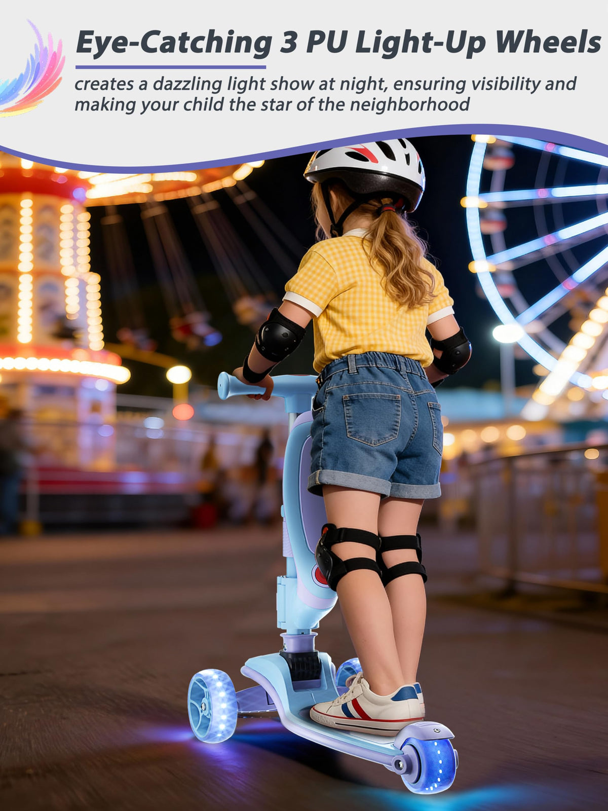 2-in-1 Folding Kick Scooter with Removable Seat and 3 PU Light-Up Wheels T8981