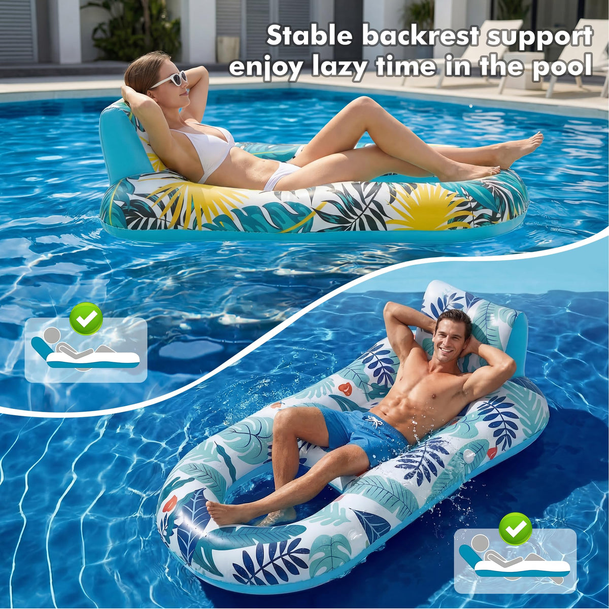 2 Pack Adult Pool Float Lounger with Cup Holders G8886