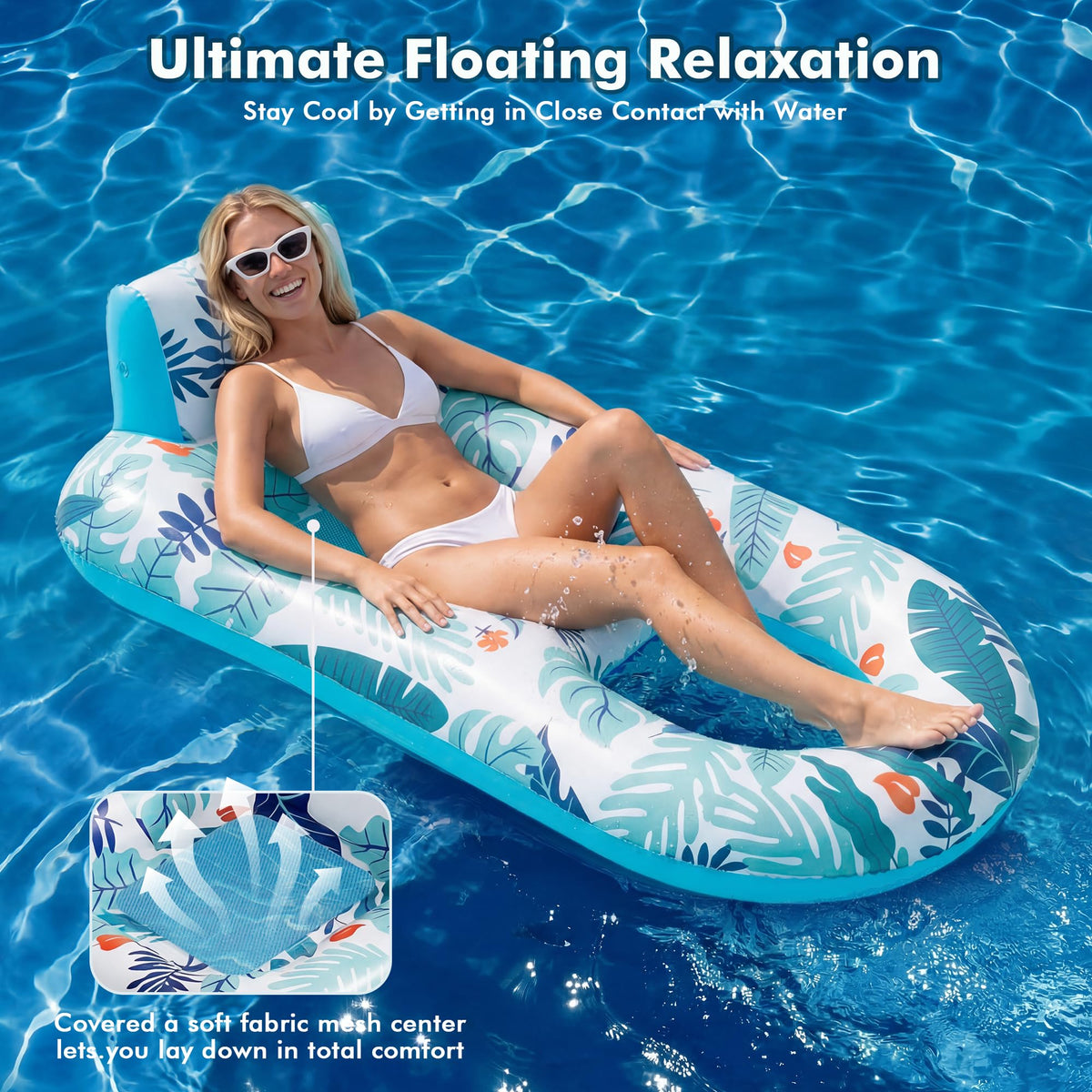 2 Pack Adult Pool Float Lounger with Cup Holders G8886