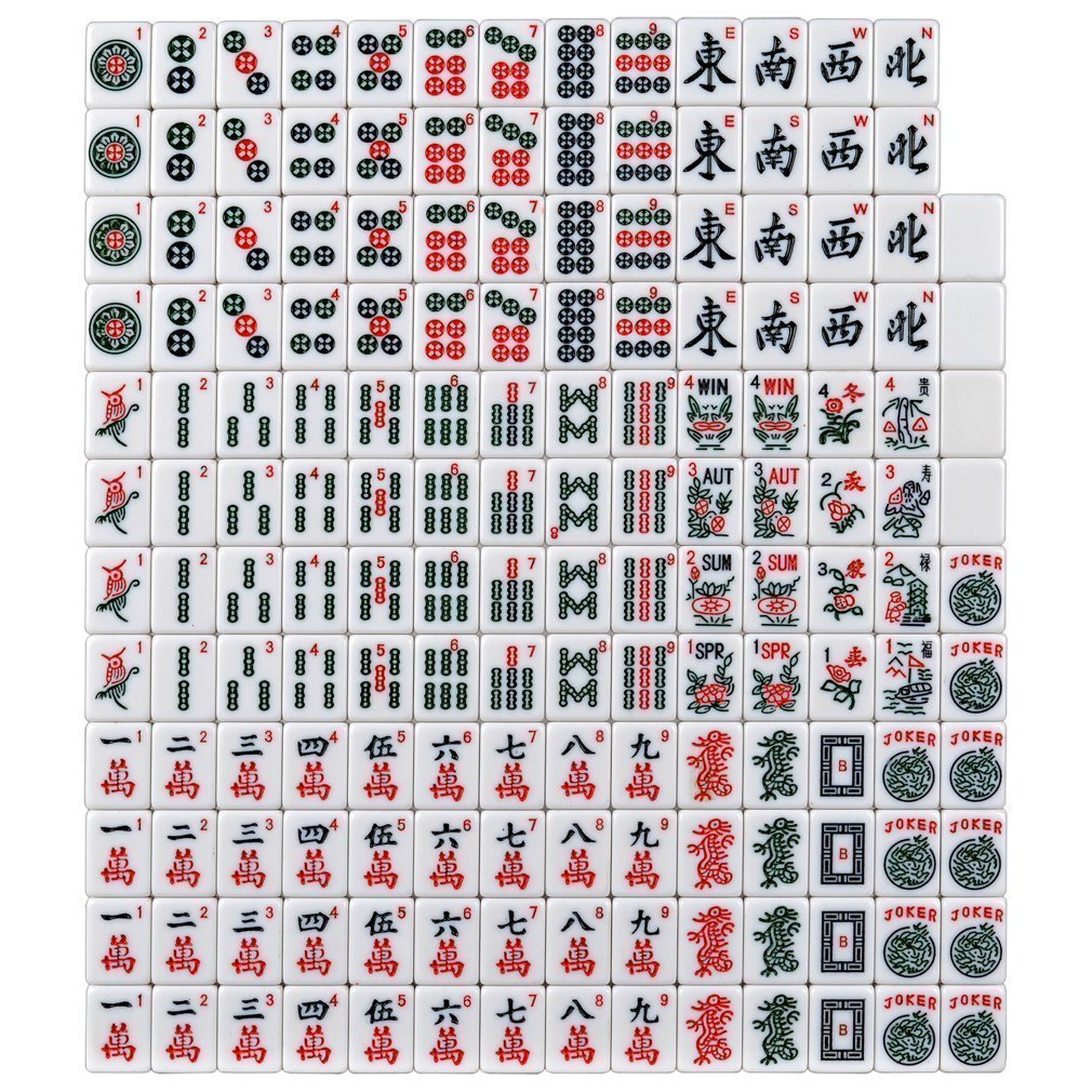 166 White Engraved Tiles Mahjong Set with Soft Bag J114174