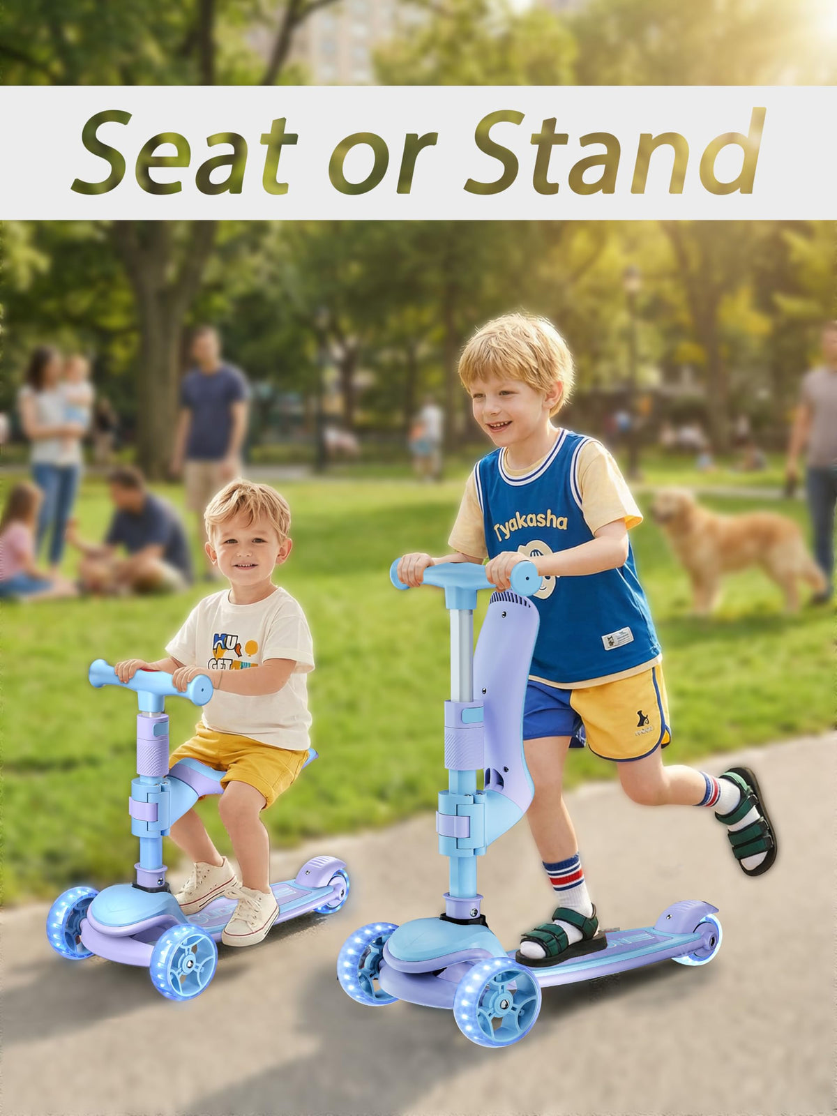 2-in-1 Folding Kick Scooter with Removable Seat and 3 PU Light-Up Wheels T8981