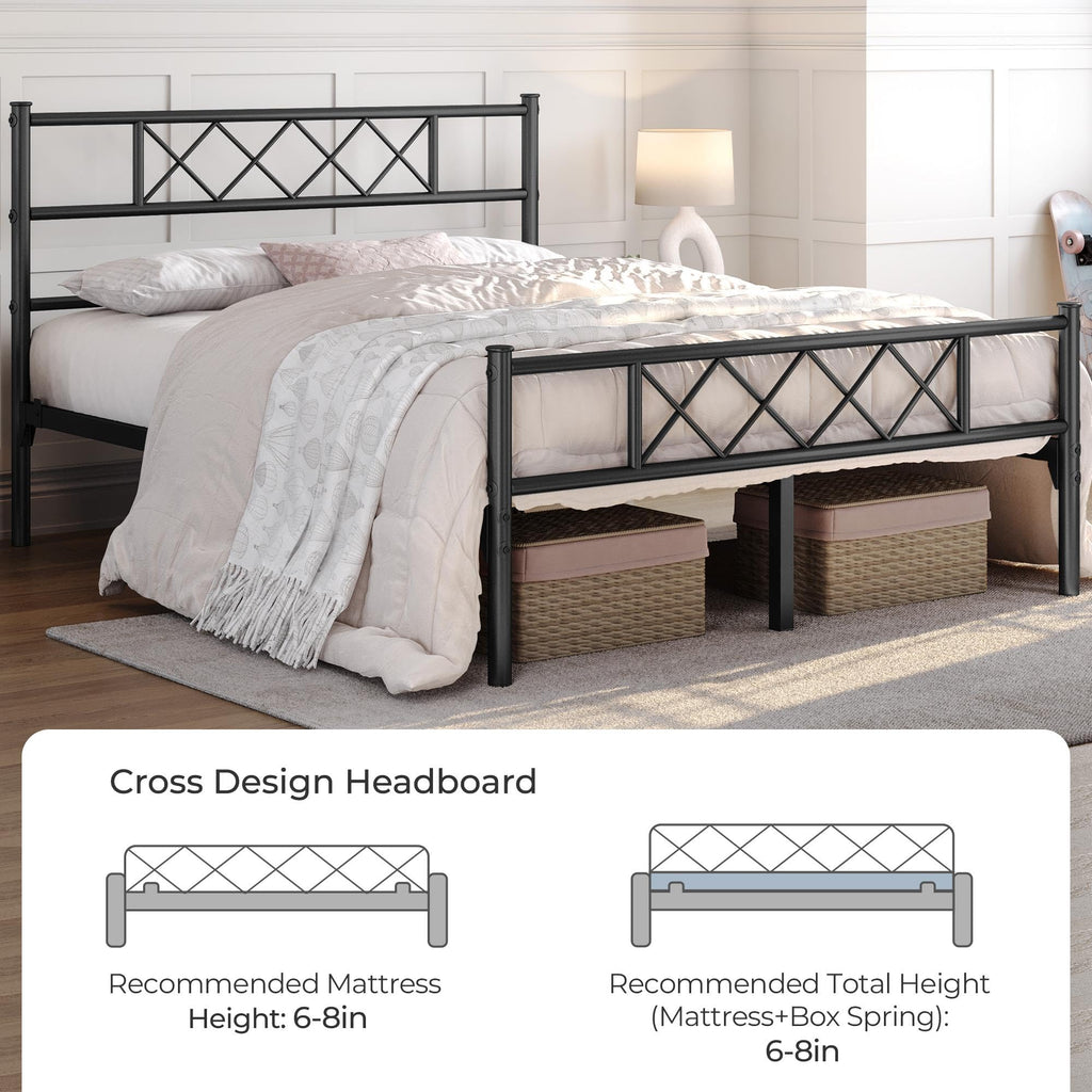 Black Full Metal Platform Bed Frame with Headboard L787