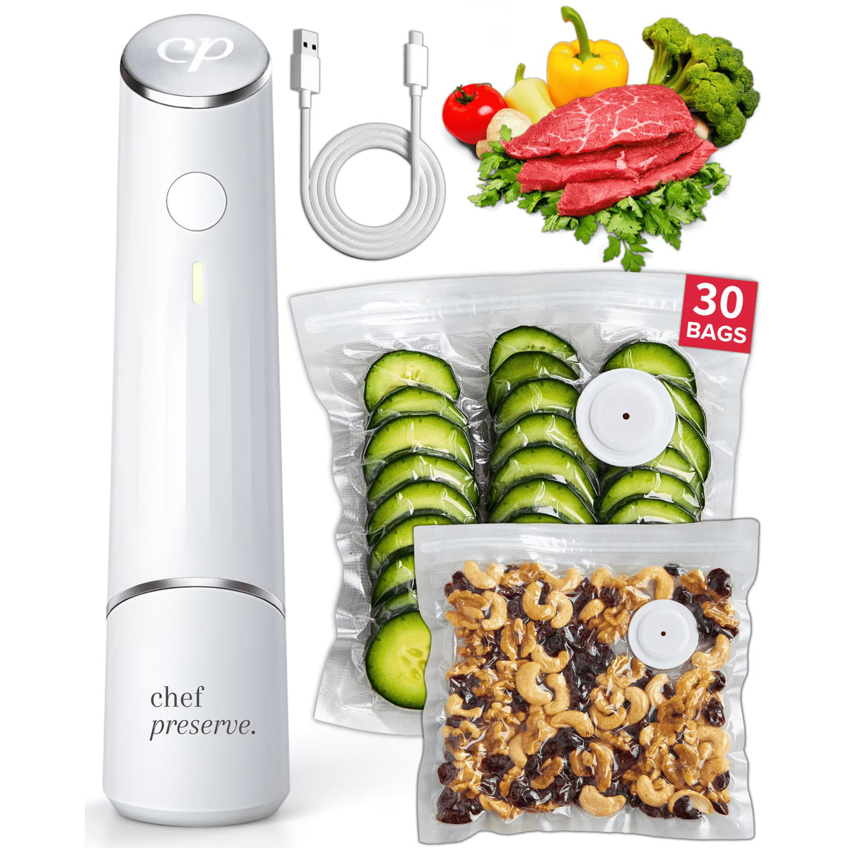 Compact Vacuum Sealer with 30 Reusable Vacuum Bags F9471