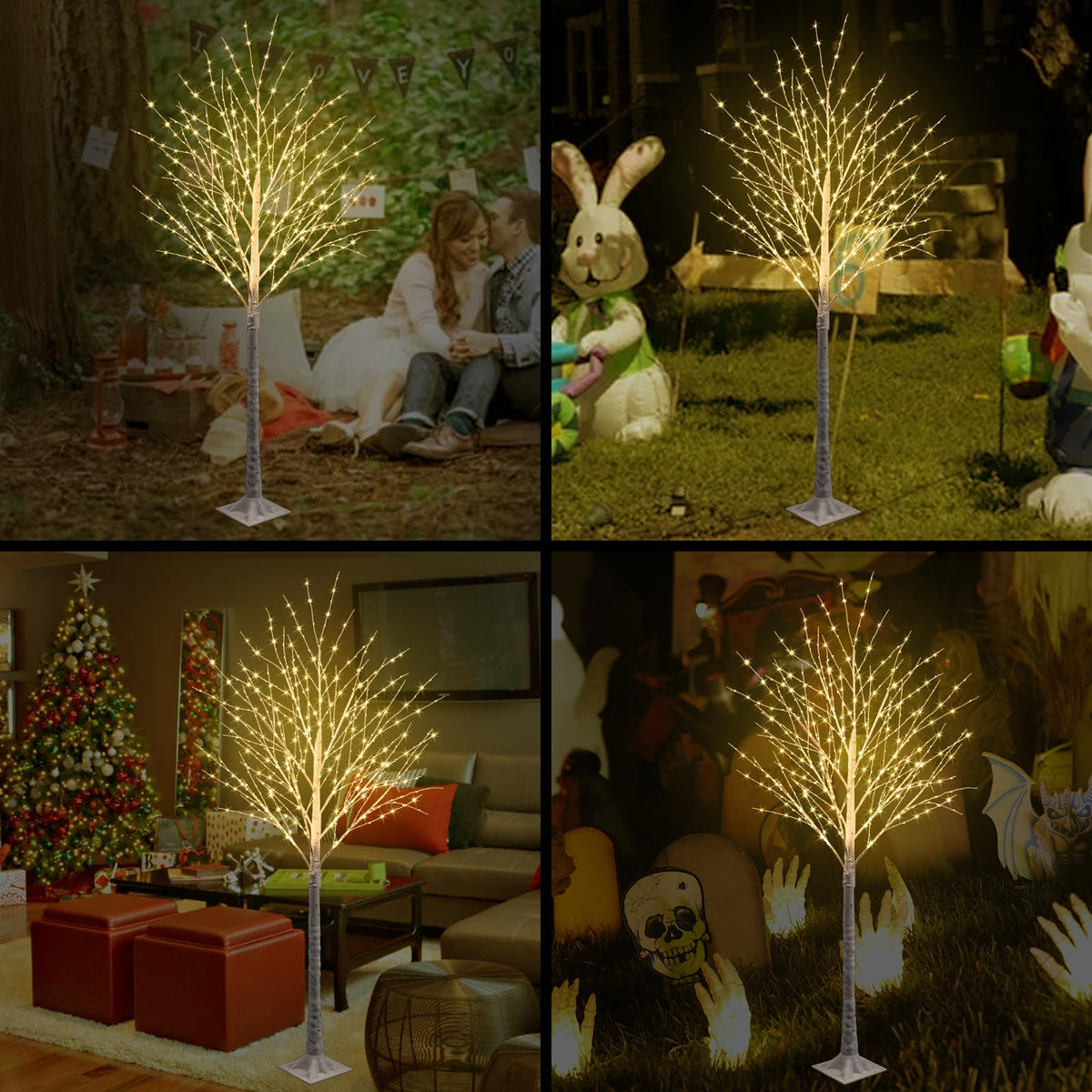 6FT Lighted Birch Tree 500 LED Warm White C1496