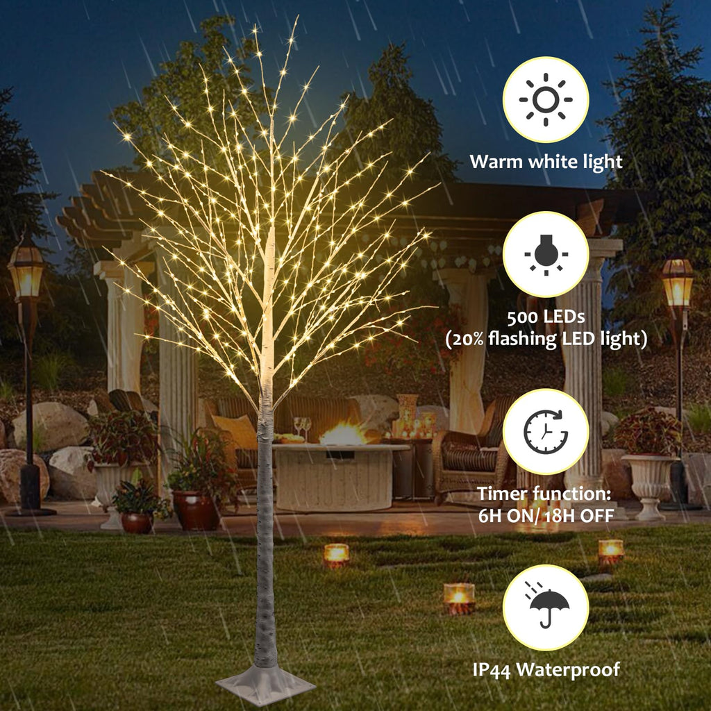 6FT Lighted Birch Tree 500 LED Warm White C1496