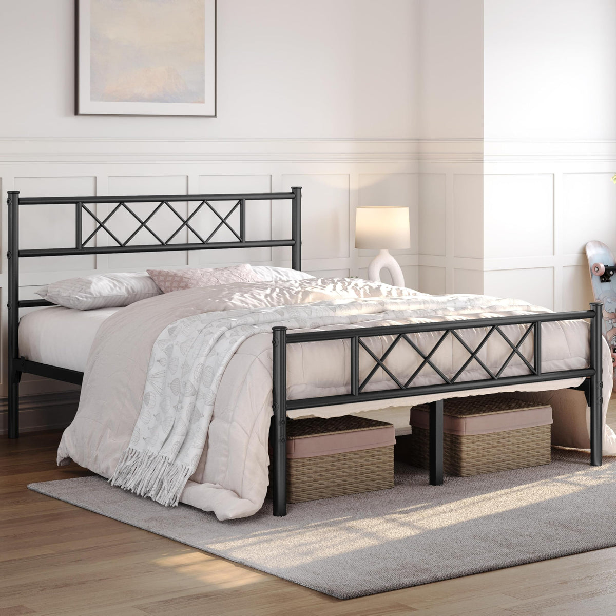 Black Full Metal Platform Bed Frame with Headboard L787