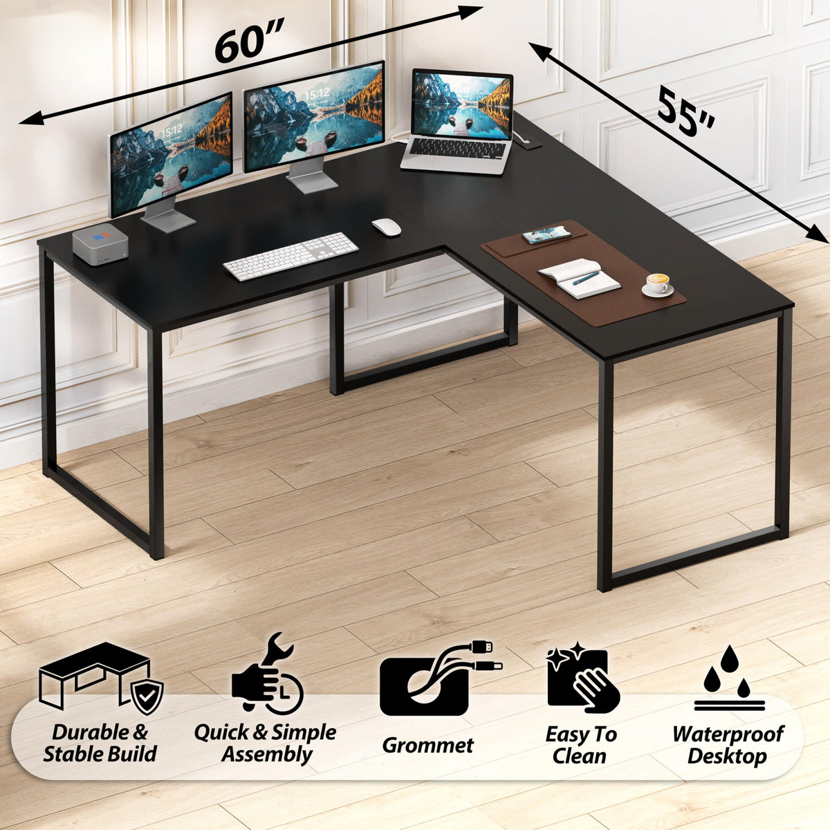 Black L-Shape Computer Desk L818