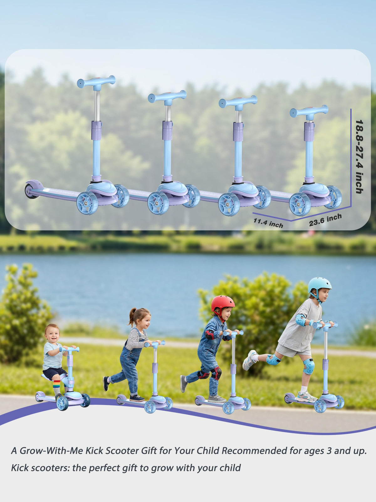 2-in-1 Folding Kick Scooter with Removable Seat and 3 PU Light-Up Wheels T8981