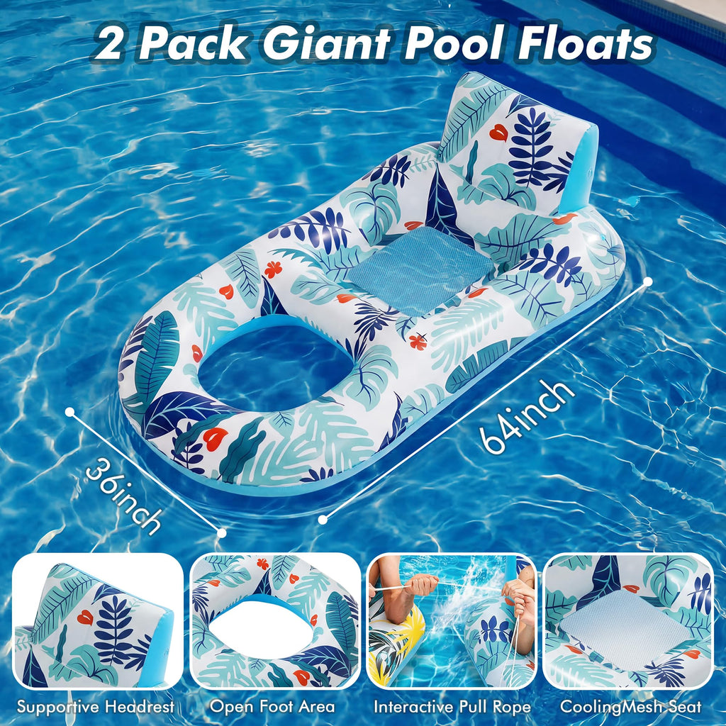2 Pack Adult Pool Float Lounger with Cup Holders G8886