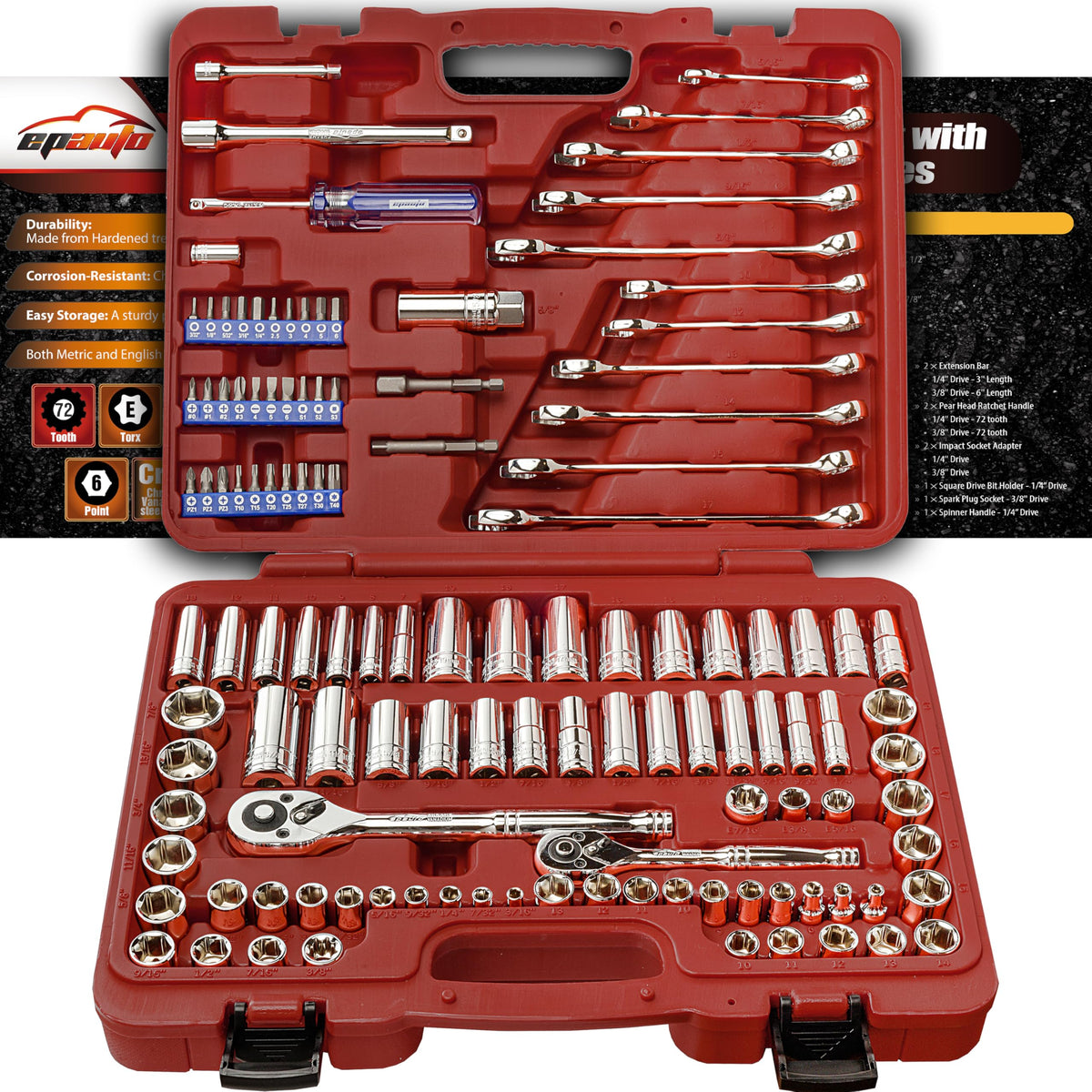122 Pcs Mechanics Tool Set SAE/Metric K149023